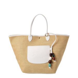 Longchamp Le Pliage Collection Medium Raffia Basket Bag, White